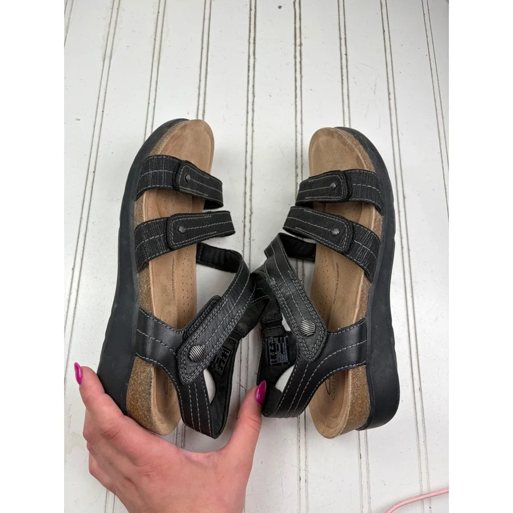 Clarks Collection Calenne Clara Black Leather Sandals Women's Size 8.5